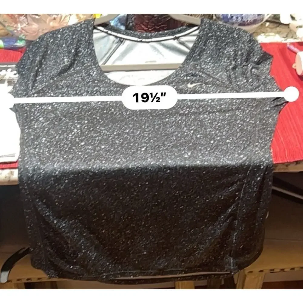 ✔ Nike Dri-Fit Running Shirt Womens M Black Space Dye Speckled Short Sleeve